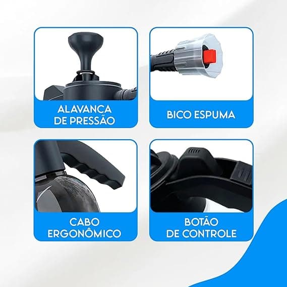 Pulverizador Snow Foam Manual 2L Alta Pressão Profissional, Borrifador 3 em 1 para Água, Shampoo e Químicos, Espuma Densa com Bicos Ajustáveis - imagem 5